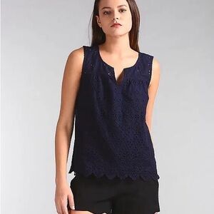 Gap Women Large Blue Sleeveless Eyelet Tank